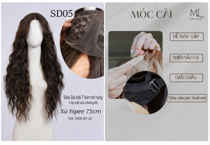 Hình ảnh cấu tạo lưới tóc thoáng, cách đeo vừa vặn cho người mới sử dụng được Tóc Xinh Mỹ Lệ chia sẻ.