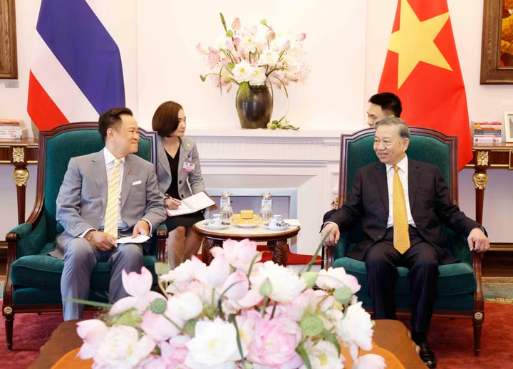 Tổng Bí thư, Chủ tịch nước Tô Lâm tiếp Thủ tướng Thái Lan Anutin Charnvirakul đang thăm chính thức Việt Nam và dự Diễn đàn Tương lai ASEAN lần thứ ba. (Ảnh: TTXVN)