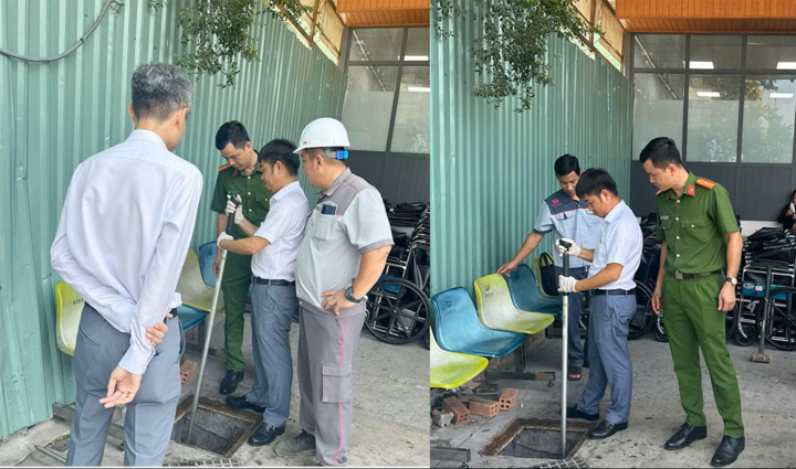 Cơ quan chức năng kiểm tra, lấy mẫu nước thải tại Bệnh viện đa khoa Quốc tế S.I.S Cần Thơ. (Ảnh: CACC)
