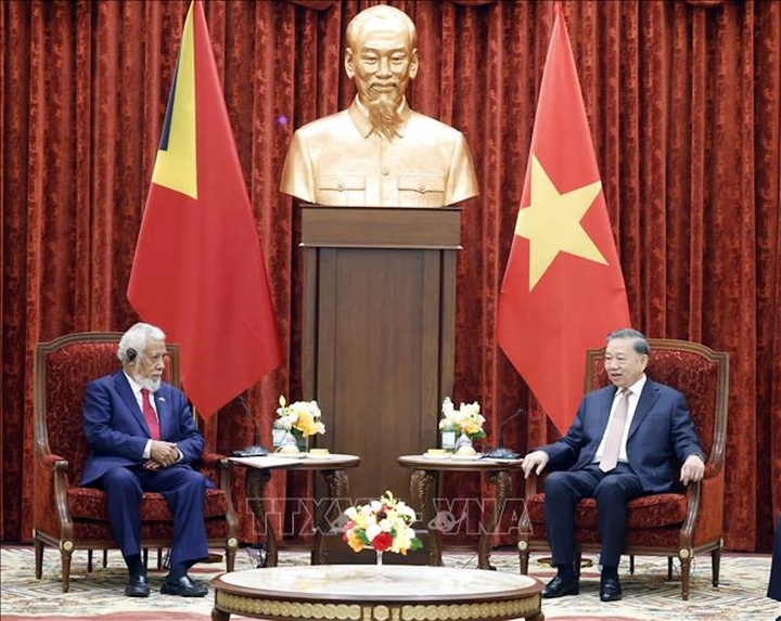 Tổng Bí thư, Chủ tịch nước Tô Lâm tiếp Thủ tướng Timor-Leste. (Ảnh: TTXVN)