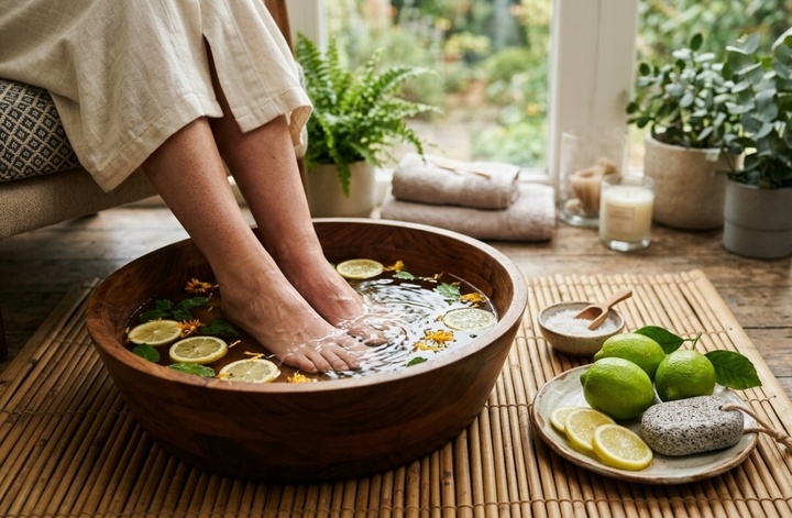 Bắt buộc phải ngâm chân trước khi chà gót chân. (Ảnh: HI)
