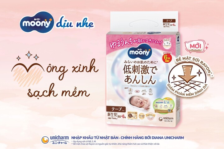Tã dán Moony Dịu Nhẹ: Cho bé mông xinh sạch mềm.