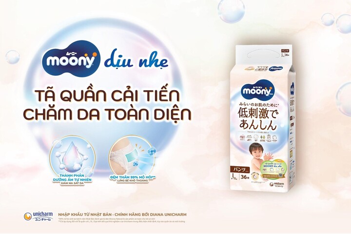 Tã quần Moony Dịu Nhẹ từ size M đến XL, chăm da toàn diện cho bé.