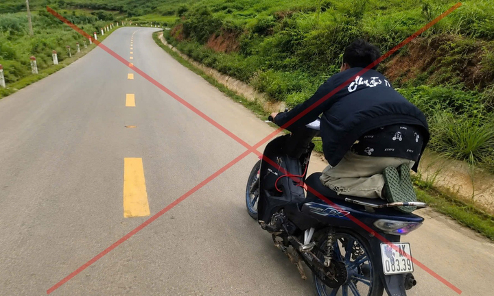 Hình ảnh V.S.H. không đội mũ bảo hiểm, biển số xe bị che lấp. (Ảnh: Công an tỉnh Lào Cai)
