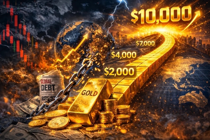 Giá vàng có thể đạt mốc 10.000 USD/ounce trong 5 - 7 năm tới. (Ảnh: Kitco News)