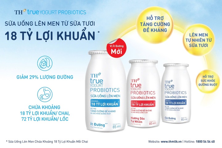 Bộ ba sản phẩm Sữa uống lên men TH true YOGURT PROBIOTICS được giới thiệu trước đó gồm: có đường, ít đường và hương dâu tự nhiên.