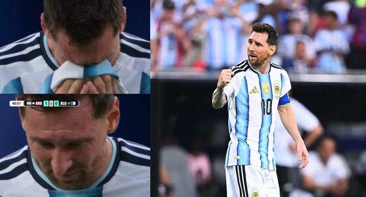 Messi khóc sau khi ghi bàn đầu tiên trong cú hattrick lịch sử ở World Cup.