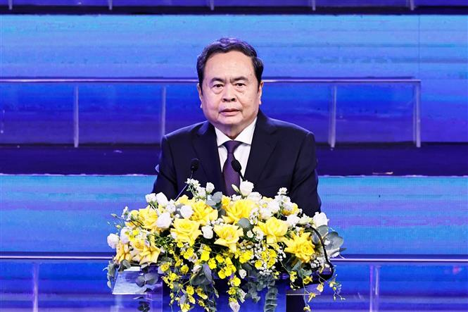 Chủ tịch Quốc hội Trần Thanh Mẫn phát biểu tại Lễ trao Giải Báo chí Quốc gia lần thứ XX - năm 2025. (Ảnh: Doãn Tấn/TTXVN)