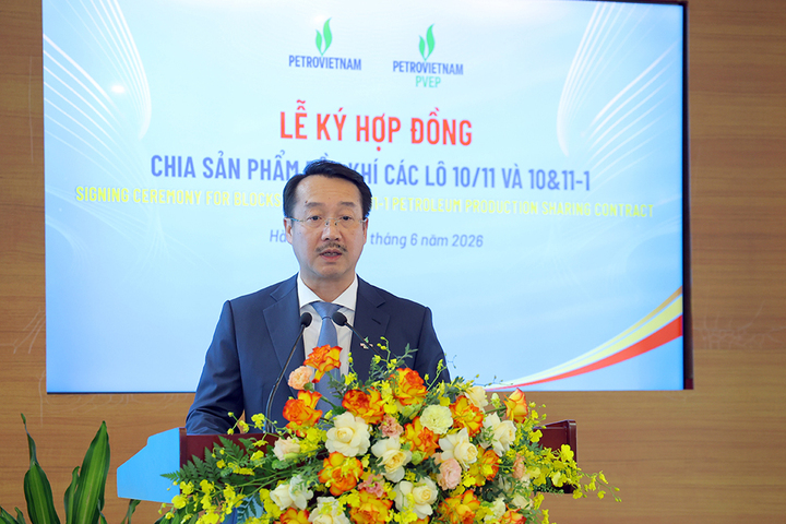 Tổng Giám đốc PVEP Nguyễn Thiện Bảo phát biểu tại lễ ký.