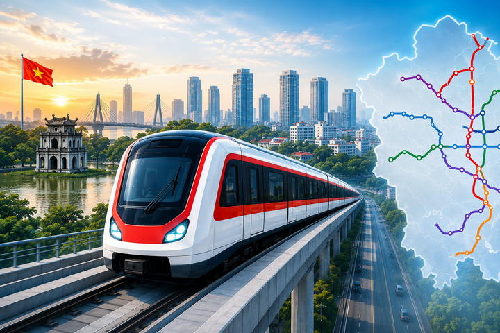 Hà Nội đồng loạt khởi công 5 tuyến metro (đường sắt đô thị), do Vinhomes - VinSpeed làm tổng thầu. (Ảnh minh họa: AI)
