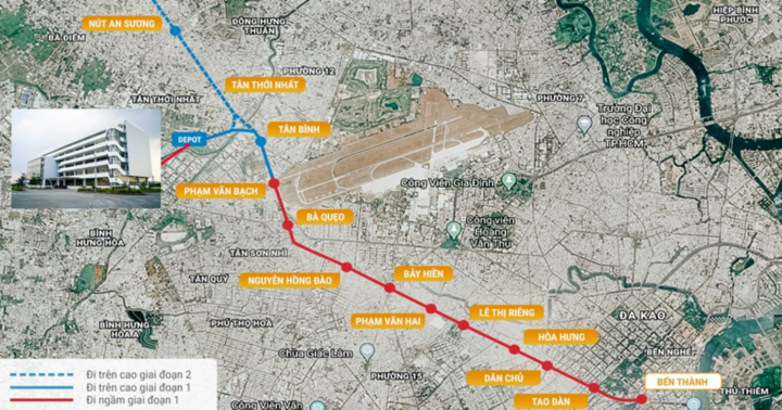 Sơ đồ hướng tuyến metro số 2 đoạn Bến Thành - Tham Lương. (Ảnh: MAUR)