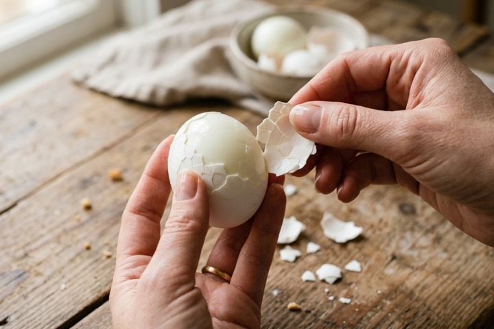 Nếu biết mẹo bóc vỏ trứng luộc sẽ giúp bạn vừa nhanh vừa giữ nguyên hình dáng hoàn hảo của trứng. (Ảnh: CTW)