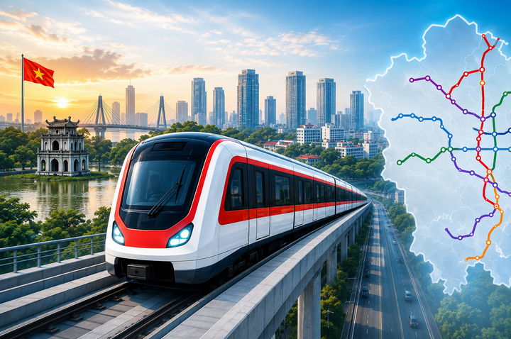Hà Nội đồng loạt khởi công 5 tuyến metro (đường sắt đô thị), do Vinhomes - VinSpeed làm tổng thầu. (Ảnh minh họa: AI)
