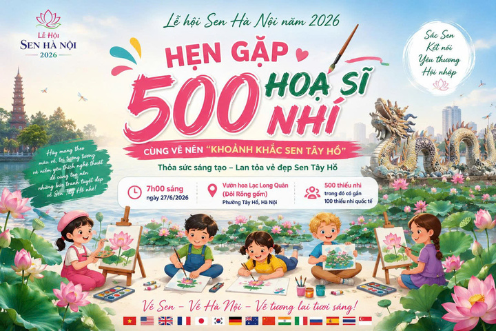 Cuộc thi vẽ tranh mang chủ đề "Khoảnh khắc Sen Tây Hồ" với sự tham gia của 500 họa sĩ nhí.