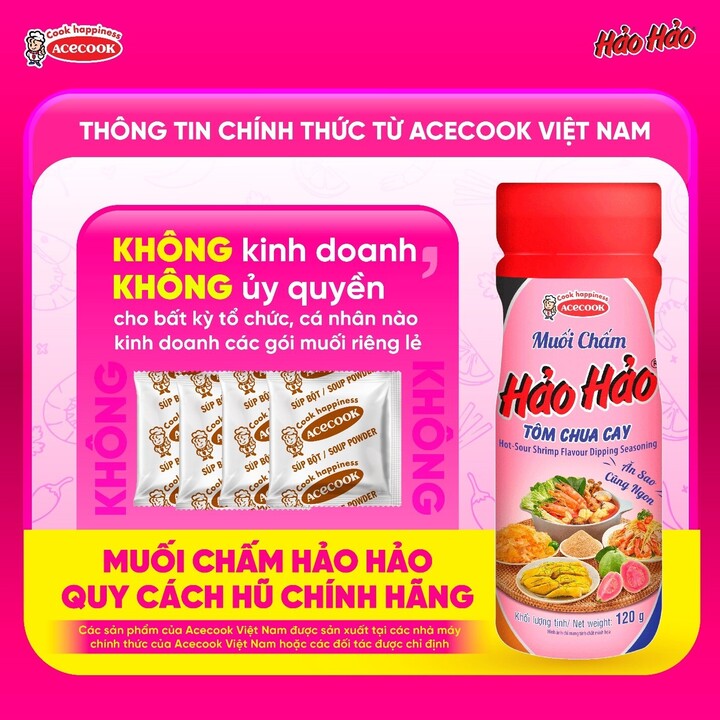 Muối chấm Hảo Hảo quy cách hũ là sản phẩm gia vị độc lập duy nhất được Acecook Việt Nam sản xuất và phân phối.