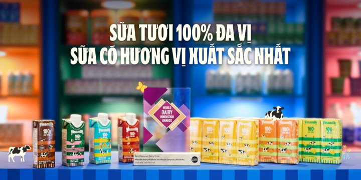 Sữa tươi Vinamilk 100% đa vị được vinh danh tại World Dairy Innovation Awards 2026 với hạng mục Sản phẩm sữa có hương vị xuất sắc nhất. (Ảnh: VN)