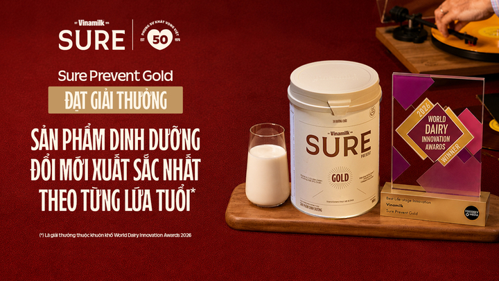 Ra đời với mục tiêu giúp người bước vào tuổi 50+ có thể sống khỏe chủ động, Vinamilk Sure Prevent Gold được trao giải Sản phẩm dinh dưỡng đổi mới xuất sắc nhất theo từng lứa tuổi. (Ảnh: VN)