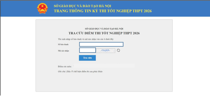 Sở GD&ĐT 34 tỉnh, thành phố công bố điểm thi của thí sinh trên cổng thông tin điện tử của từng địa phương. (Ảnh: Giao diện tra cứu điểm thi của Sở GD&ĐT Hà Nội).