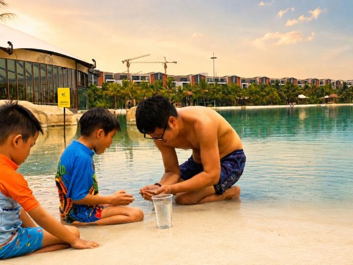Anh Sơn và 2 con có thể “đi biển” ngay gần nhà, tận hưởng những phút giây thư giãn tại Ocean City.