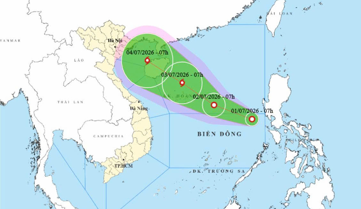 Bản đồ dự báo đường đi, khu vực ảnh hưởng của áp thấp nhiệt đới sau mạnh lên thành bão số 1. (Nguồn: NCHMF)