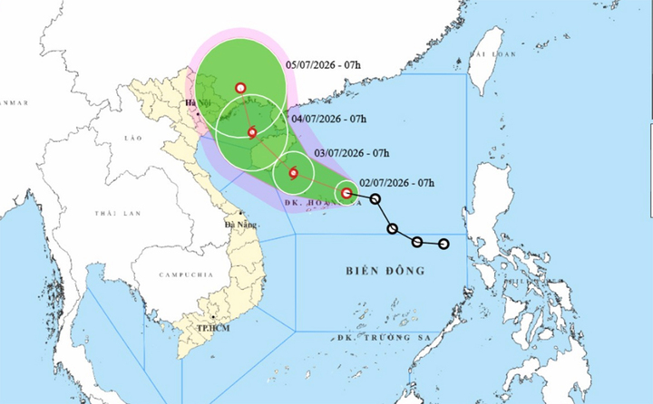 Bản đồ dự báo đường đi, khu vực ảnh hưởng của áp thấp nhiệt đới trên Biển Đông. (Nguồn: NCHMF)