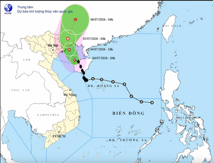 Bản đồ dự báo đường đi, khu vực ảnh hưởng của bão số 1 Maysak. (Nguồn: NCHMF)