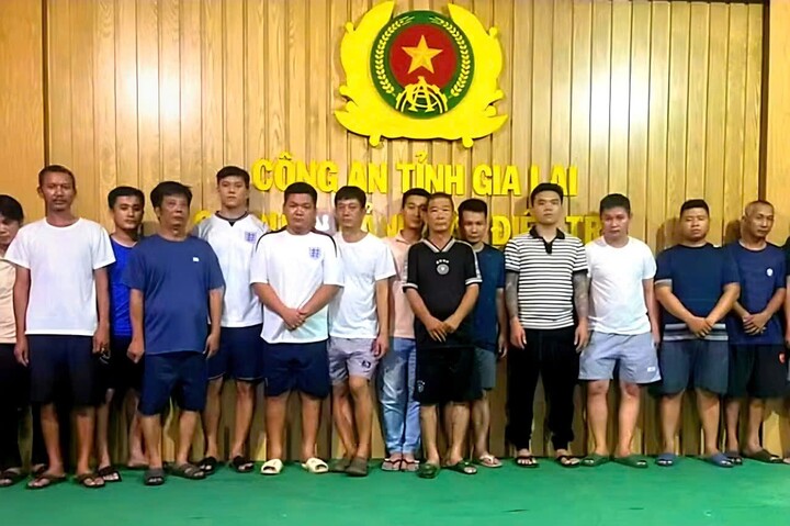 Nhóm đối tượng trong vụ án. Ảnh: Công an tỉnh Gia Lai.