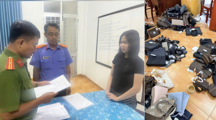 Cơ quan cảnh sát điều tra Công an tỉnh An Giang tống đạt quyết định khởi tố bị can, đối với Trần Thị Thanh Nguyên. (Ảnh: Công an An Giang)