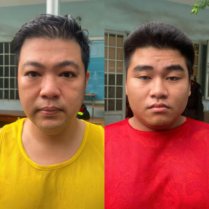 Hai đối tượng Huỳnh Lê Thanh Long và Hoàng Tấn Phát cầm đầu trong đường dây cá độ bóng đá. (Ảnh: Công an cung cấp)