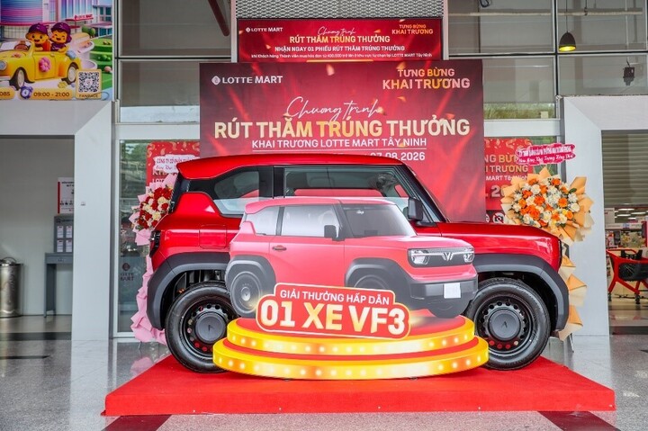 Chương trình bốc thăm trúng thưởng xe VinFast VF3 Eco nhân dịp khai trương siêu thị LOTTE MART Tây Ninh.