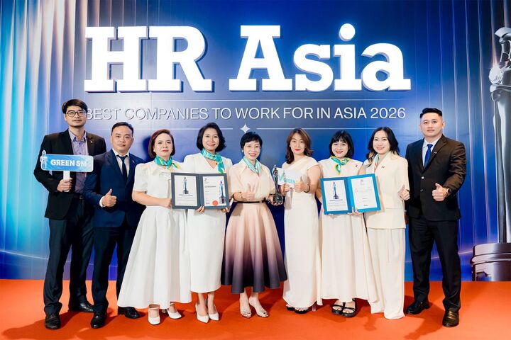 Đội ngũ Green SM tại Lễ trao giải HR Asia Awards 2026, thể hiện tinh thần gắn kết của một tổ chức đa quốc gia đang mở rộng từ Việt Nam ra các thị trường quốc tế.