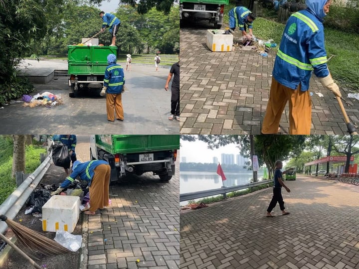 Việc thu dọn vệ sinh diễn ra khẩn trương.