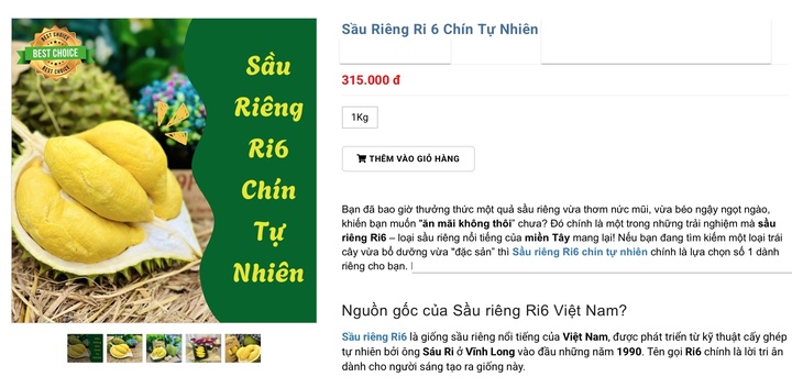 Sầu riêng Ri6 được bán với giá cao tại nhiều cửa hàng trái cây.