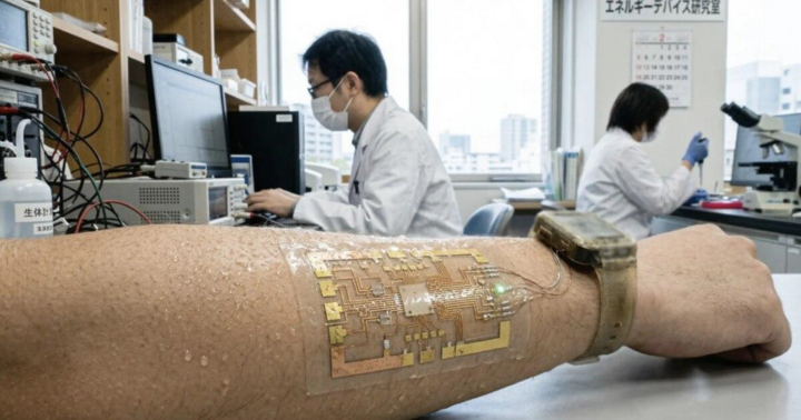 Pin nhiên liệu sinh học dạng miếng dán sử dụng mồ hôi để tạo điện cho thiết bị đeo. (Ảnh: Đại học Khoa học Tokyo)
