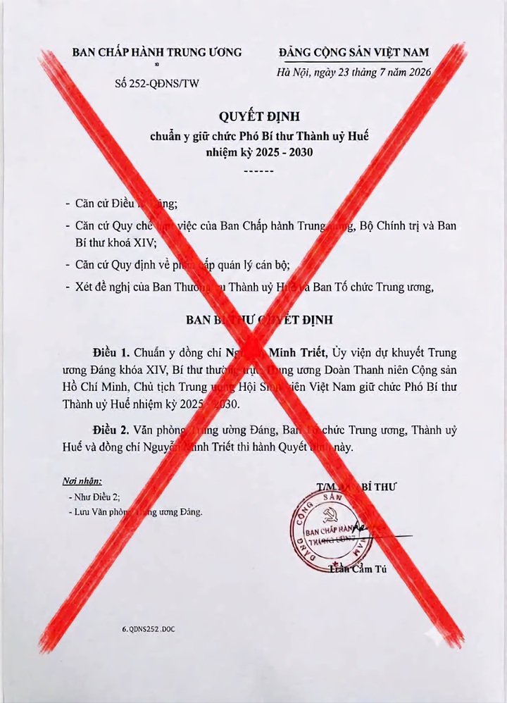Văn bản giả tạo xuất hiện trên mạng xã hội. (Ảnh: Trung tâm Giám sát, điều hành đô thị thông minh Huế)