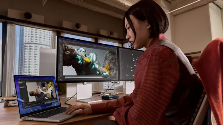 Máy tính xách tay Apple dòng hiệu năng cao phù hợp với tác vụ sáng tạo và xử lý kéo dài.
