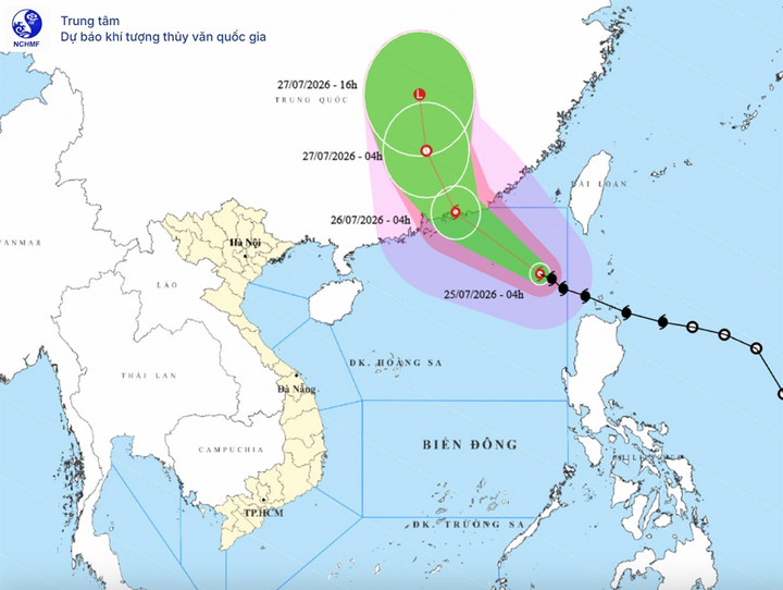 Bản đồ dự báo đường đi, khu vực ảnh hưởng của bão số 2 Noul. (Nguồn: NCHMF)