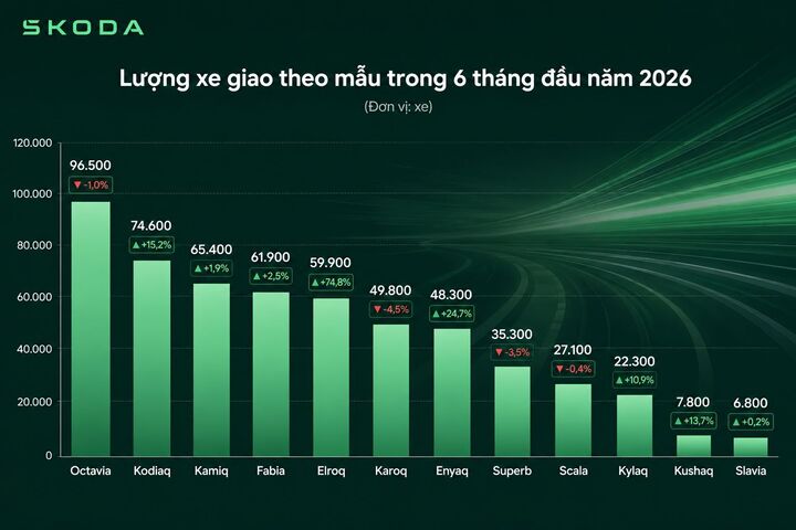 Doanh số c&aacute;c mẫu xe của Skoda nửa đầu năm 2026. (Nguồn: Skoda)