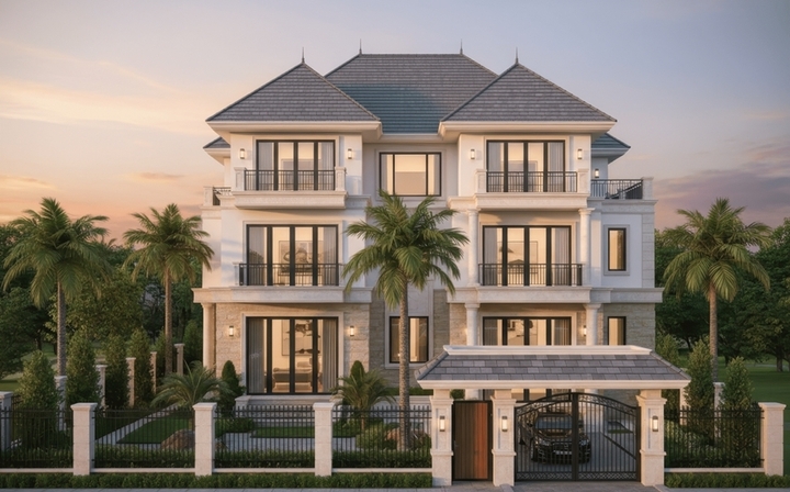 Nhà 3 tầng mái Thái. (Ảnh: Decox Design)