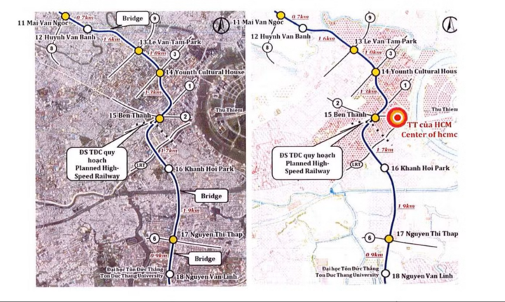 Hướng đi của Metro số 4 qua khu trung tâm TP.HCM. (Nguồn: Đơn vị nghiên cứu)