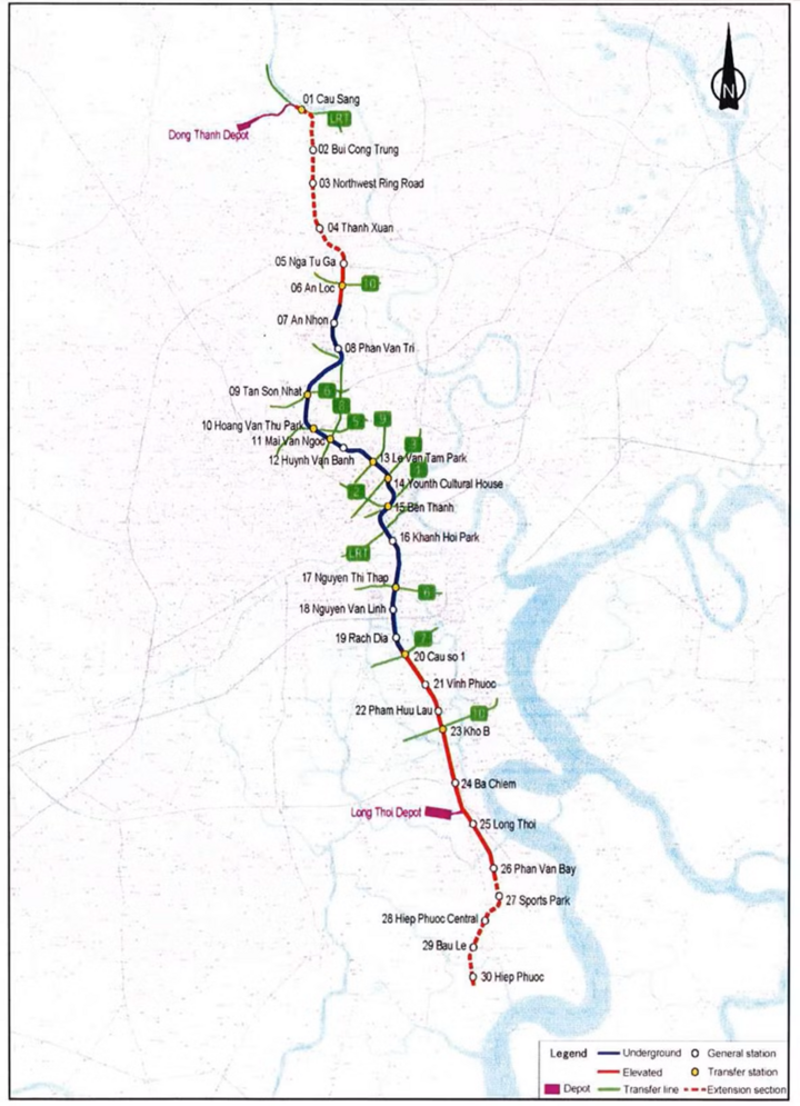 Metro số 4 nối từ Tây Bắc qua trung tâm TP.HCM với khu Nam dự kiến có 30 nhà ga. (Nguồn: Đơn vị nghiên cứu)