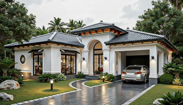 Nhà 1 tầng mái Nhật. (Ảnh: Decoxdesign)
