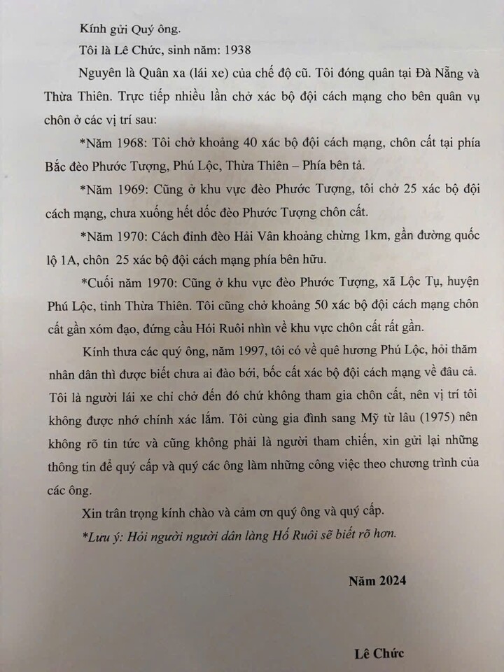 Lá đơn của ông Lê Chức