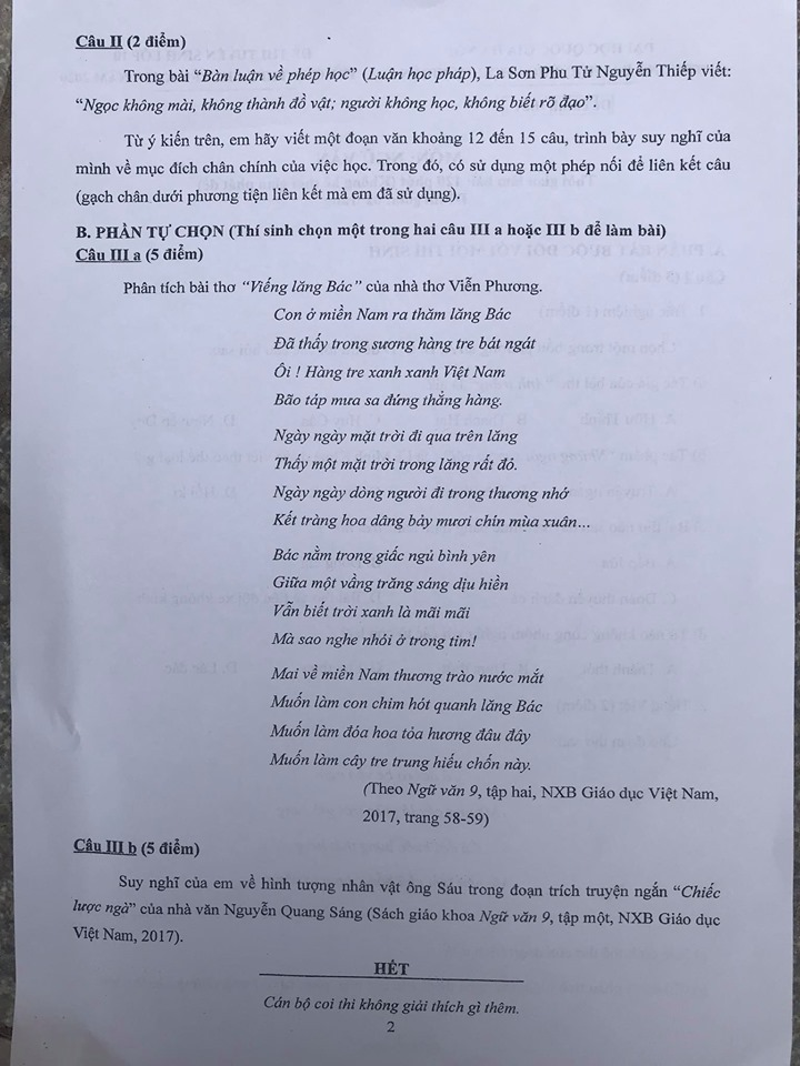 Tác phẩm 'Chiếc lược ngà' vào đề thi Văn lớp 10 chuyên Khoa học tự nhiên - 2