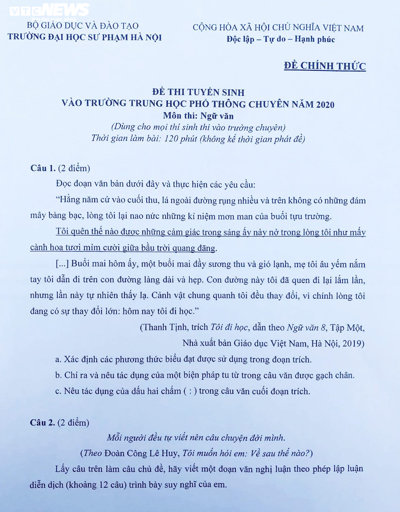 Thi Văn trường chuyên Sư phạm: Thí sinh 'than' đề khó - 1