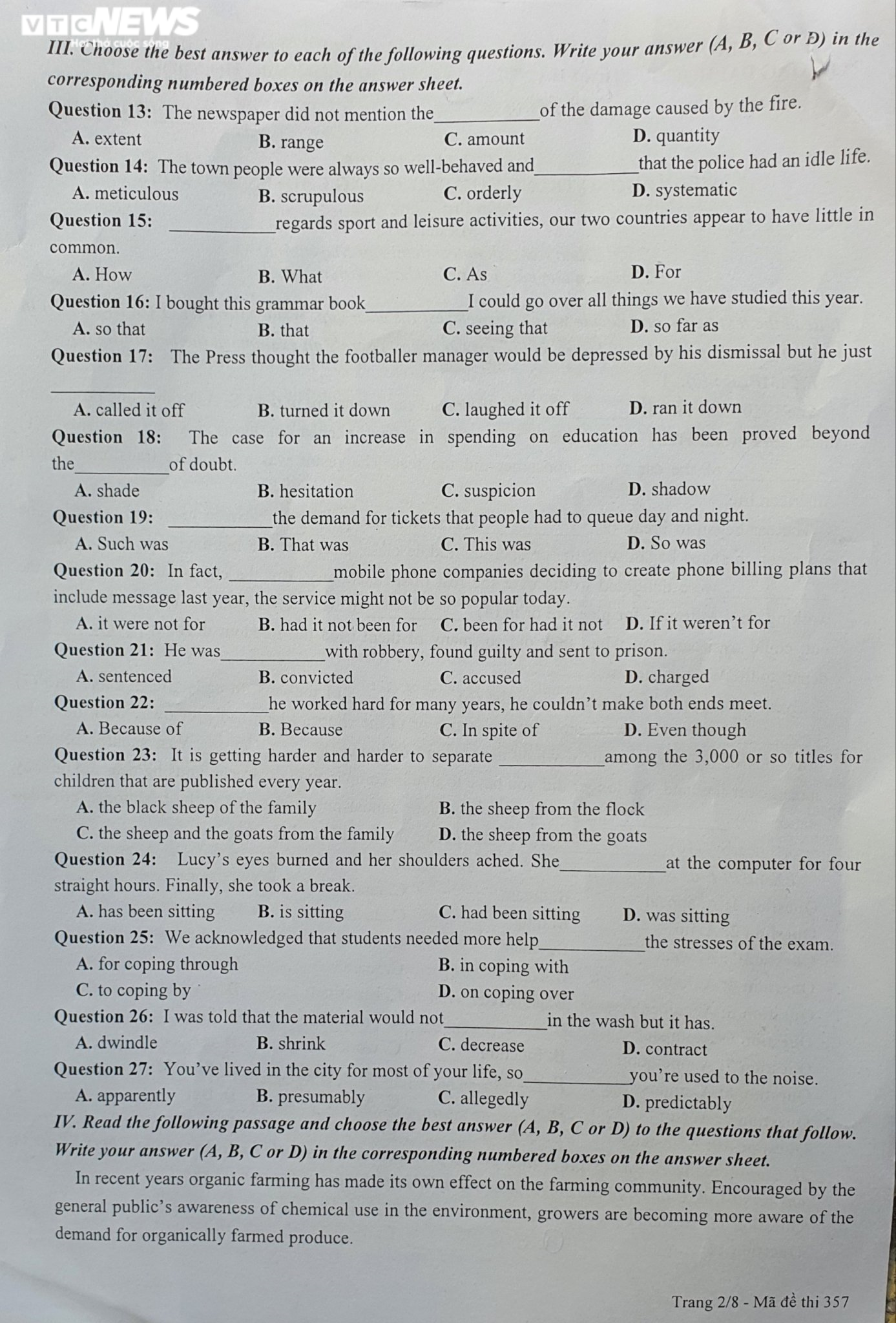 Đề thi tiếng Anh vào lớp 10 trường THPT chuyên Sư phạm - 2