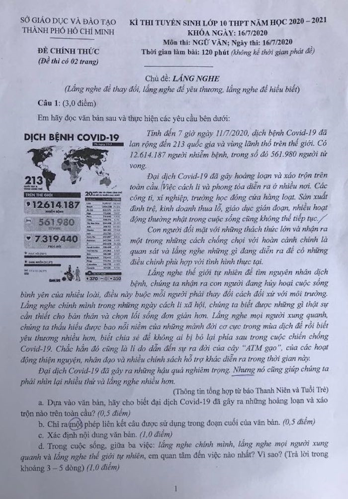 Thi Văn vào lớp 10 TP.HCM: Đề thi độc đáo, tính thời sự cao - 1