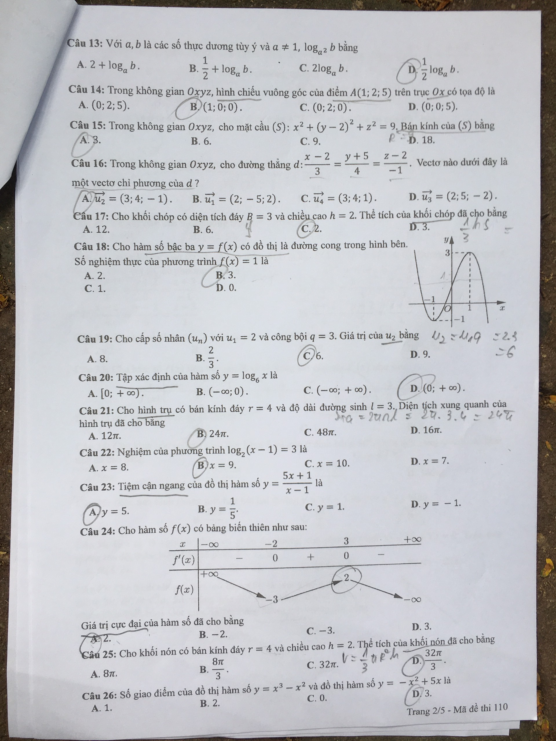 Đề thi tốt nghiệp THPT môn Toán mã đề 110 - 2