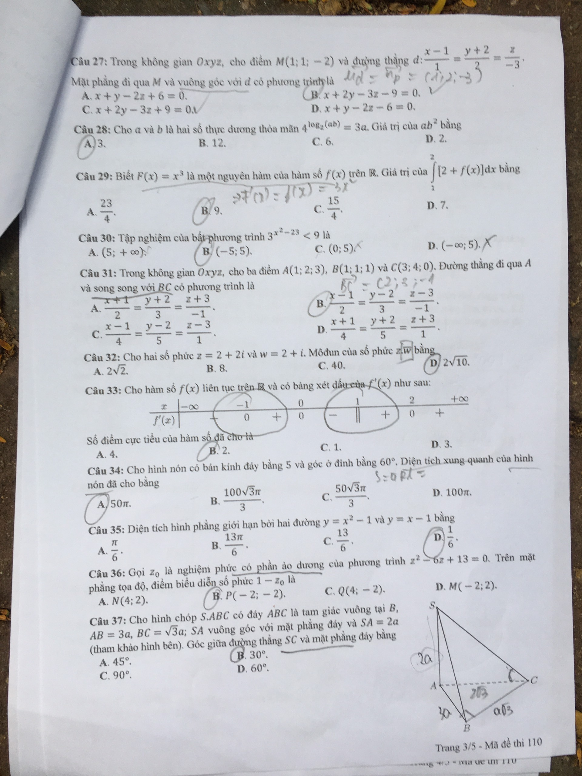 Đề thi tốt nghiệp THPT môn Toán mã đề 110 - 3