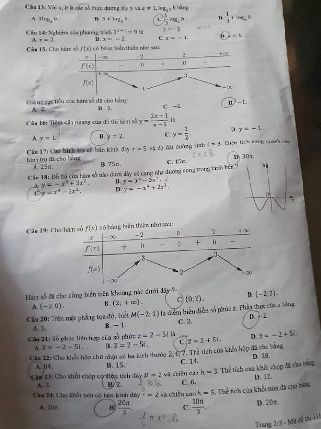 Đề thi tốt nghiệp THPT môn Toán mã đề 111 - 2